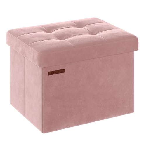Small Velvet Folding Storage Ottoman, Tufted Foot Rest Stool - Pink