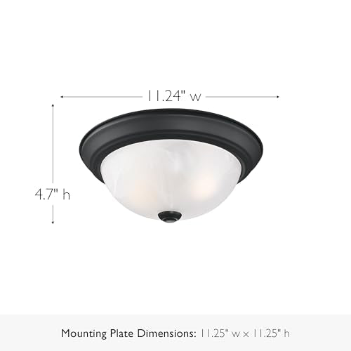 Design House 588251 Traditional 2-Light Indoor Dimmable Ceiling Light with Alabaster Glass for Bedroom Hallway Kitchen Dining Room, Matte Black, 2 Pack