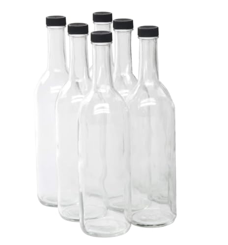 Clear Glass Bordeaux Wine Bottles 750ml Case of 6 with Screw-Top Lids