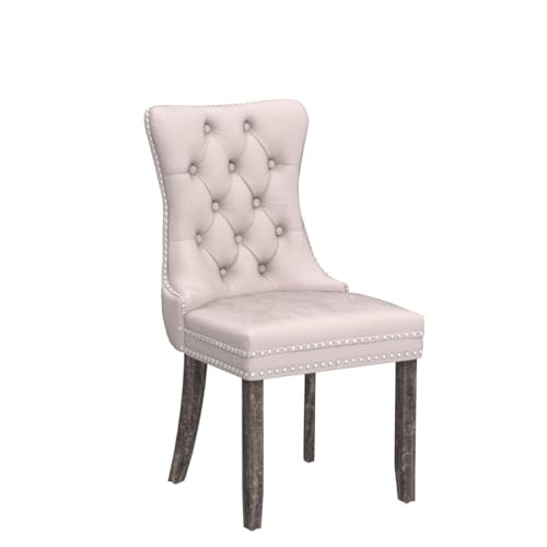 Velvet Upholstered Dining Chairs with Nailhead Trim, Set of 4, Beige