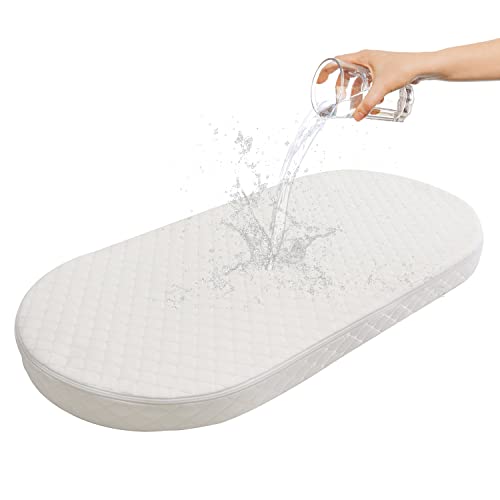 Oval Baby Bassinet Mattress - Breathable Foam Pad with Cover, 15" x 30" x 2"