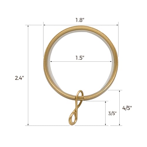 1.5-Inch Gold Curtain Rings with Eyelets - 12 Pack Metal Drapery Hooks
