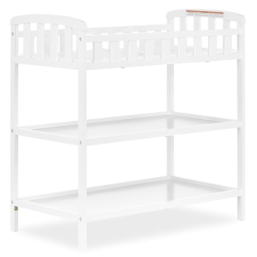 Wooden Baby Changing Table with 2 Storage Shelves & Safety Pad - White