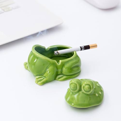 Ceramic Frog Ashtray with Lid - Windproof Decorative Ash Tray for Home