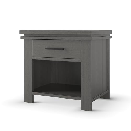 25-Inch Nursery Nightstand with Drawer and Open Shelf, Midnight Gray