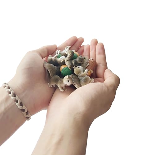 Miniature Squirrel Figurines Set of 8 - Resin Animal Decor for Fairy Garden