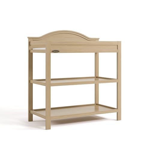 Wooden Baby Changing Table with Storage Shelves and Pad, Driftwood