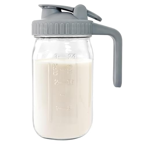 32 oz Wide Mouth Glass Breast Milk Pitcher with Handle & Easy-Pour Lid