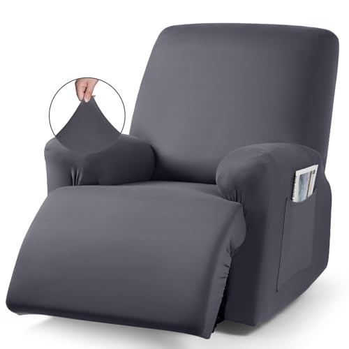 Stretch Recliner Chair Cover - 3-Piece Soft Polyester Protector, Dark Gray