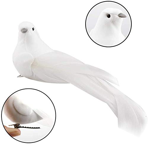 12 Pcs Artificial White Dove Ornaments with Clips for Christmas Trees