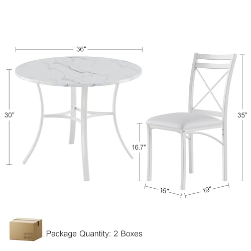 5-Piece Dining Table Set for 4, Faux Marble Top with 4 Upholstered Chairs