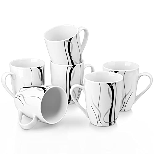 VEWEET Fiona 11 oz Ceramic Coffee Mugs Set of 6 - White, Large Handle, Durable Porcelain