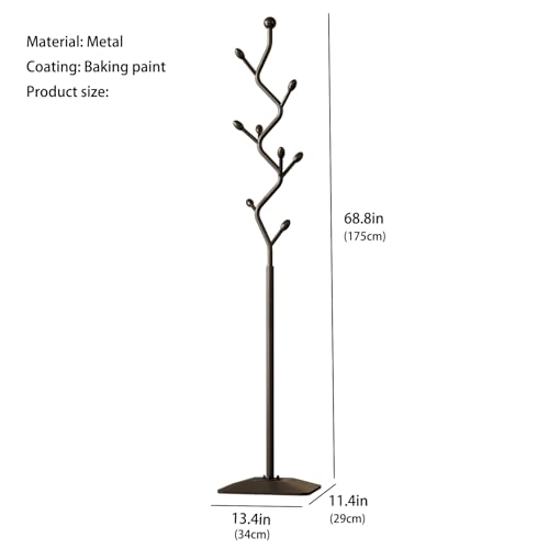 Tree-Shaped Metal Coat Rack with 8 Hooks and Weighted Cast Iron Base