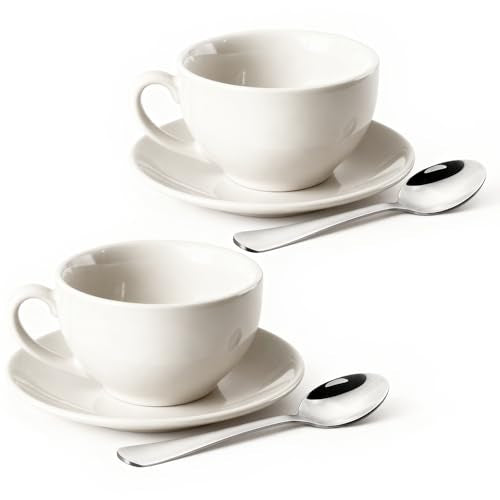 ionEgg White Porcelain Coffee Cup & Saucer Set 220ml for Cappuccino & Latte, Durable & Elegant