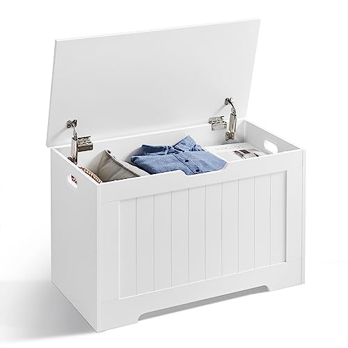 Farmhouse Storage Bench with Safety Hinges, 30-Inch Entryway Shoe Bench