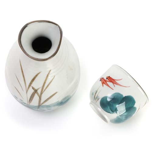 Ceramic Sake Set with Bottle and Cups - Japanese Porcelain Tea & Drinkware