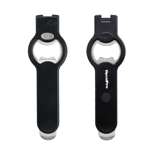 OPENPRO 2-Pack Black 2-in-1 Magnetic Can & Bottle Opener - Heavy Duty Stainless Steel, Large Handle, Fridge Magnet, Cap Catcher, Gift for Dad