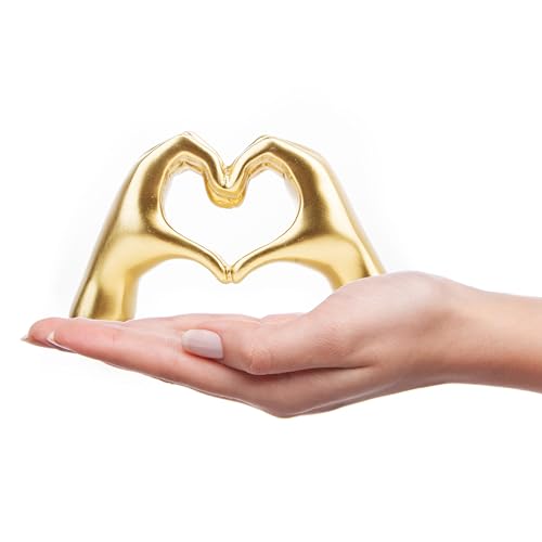 Gold Heart Hands Sculpture - Modern Resin Love Gesture Statue Decor