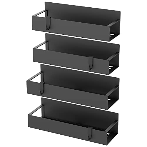 Heavy-Duty Magnetic Spice Rack for Refrigerator - Black Metal (4 Pack)