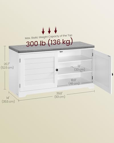 3-Tier Shoe Storage Bench with Removable Cushion and Adjustable Shelves