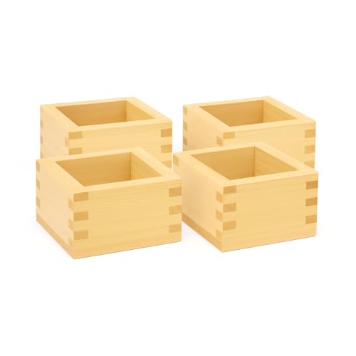 JapanBargain 4-Pack Small Hinoki Cypress Sake Cups - Made in Japan, Leak-Resistant 2oz Wooden Masu Cups for Chilled Sake