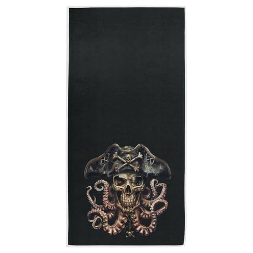 Pirate Skull and Octopus Hand Towel - Soft Absorbent Decorative Bath Towel