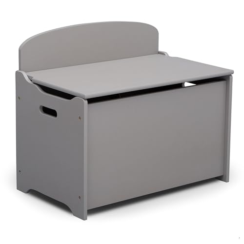 Deluxe Wooden Toy Box Storage Chest with Safety Hinge Lid - Grey