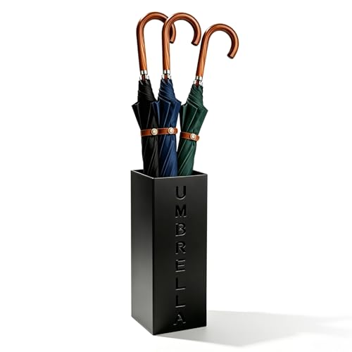Square Metal Umbrella Stand, Free Standing Cane Holder for Entryway, Black