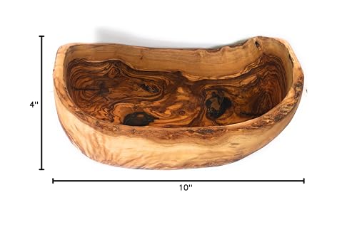 ORCHARD HARDWOODS 10" Rustic Oval Artisan Olive Wood Dough Bowl Bread Basket Boat Shaped - Live bark edge. Natural Server for Fruit, Salads, Chips, Popcorn. In Lg 10" or XL 12". (Large 10x5-7x4”)