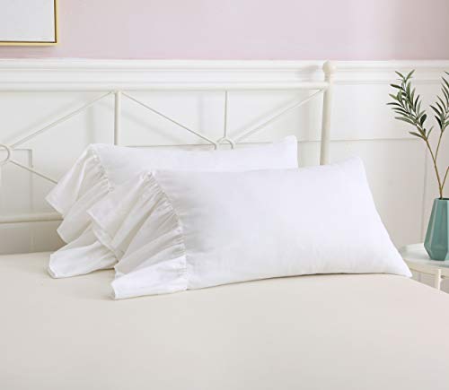 2-Pack King Size Ruffled Pillow Shams, 100% Cotton Shabby Chic Pillow Covers