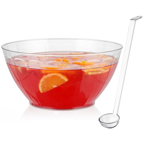 1.8 Gallon Clear Plastic Punch Bowl with Matching Ladle for Parties