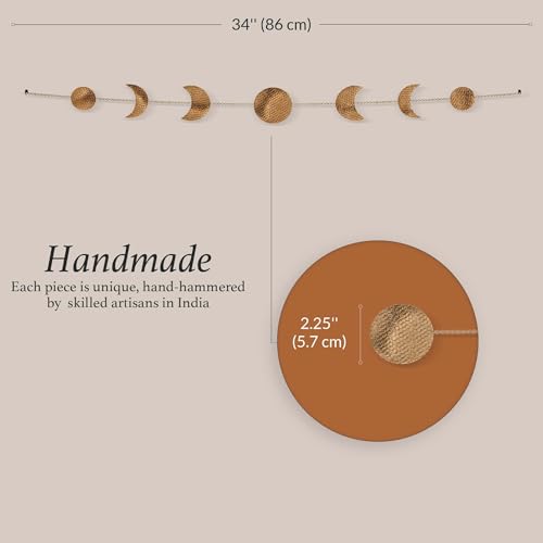 36-Inch Hammered Gold Metal Moon Phase Wall Decor - Boho Celestial Art