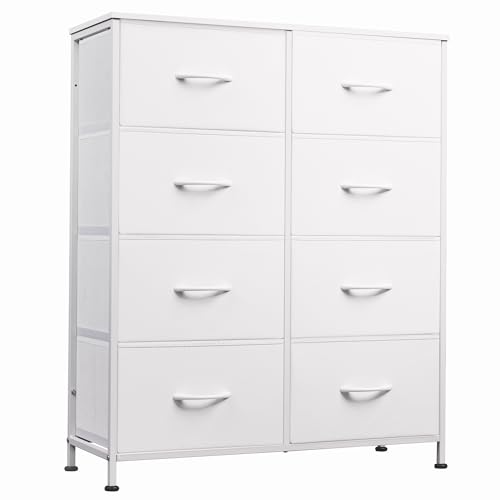 8-Drawer White Fabric Dresser - Tall Storage Tower for Bedroom