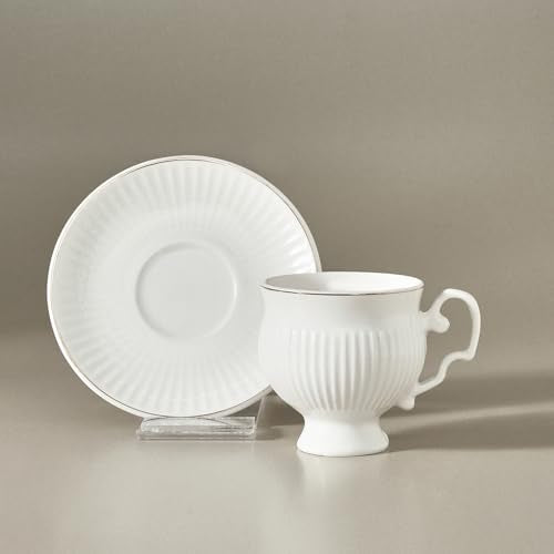 KARACA Malta 12-Piece Porcelain Espresso & Turkish Coffee Cup Set with Gold Trim - 6 People