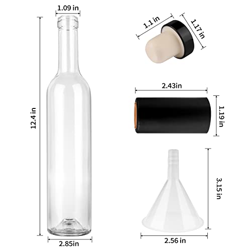 12 Pack 16oz Clear Glass Bottles with Cork Lids and Funnel for Home Brewing
