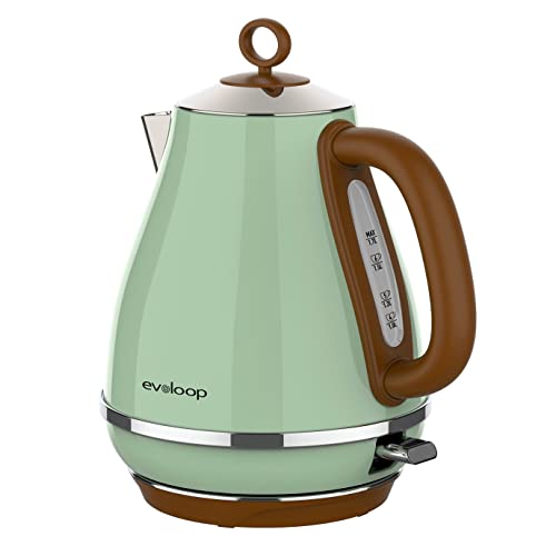Evoloop 1.7L Electric Kettle - Glossy Green, BPA-Free Stainless Steel Tea & Hot Water Boiler, Auto Shut-Off, 1500W