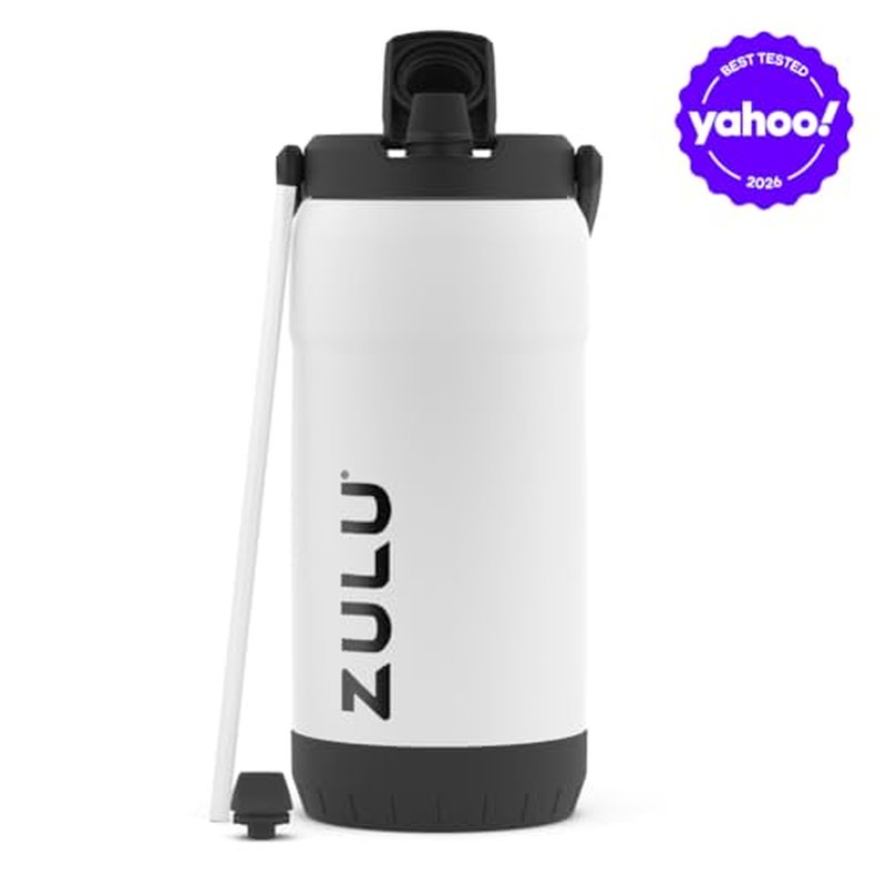 ZULU Goals 101oz Vacuum Triple Wall Insulated | Large Stainless Steel Water Bottle Thermoses with Carry Handle | Chug and Straw Spout | Travel, Gym, Hiking, Camping | 120 Hours Cold | White