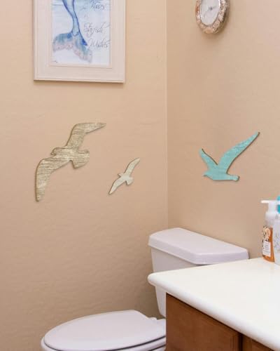 3-Piece Wooden Seagull Wall Decor Set - Rustic Coastal Beach Wall Art
