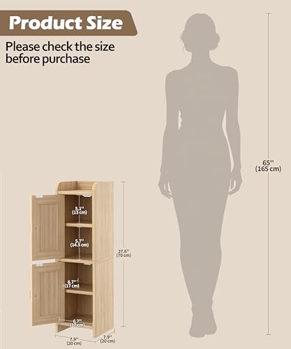 Narrow Rattan Bathroom Storage Cabinet - Slim Toilet Paper Organizer