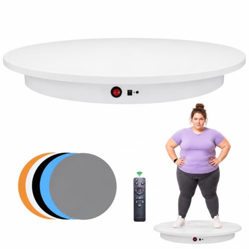 JAYEGT 24-Inch Electric Rotating Display Stand (White), 350-500 lb, 360° Turntable with Dual Motors