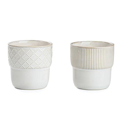 MIKIGEY Espresso Cups Set of 2 - 4oz Mini Coffee Mugs with Stripes & Checks, Dishwasher & Microwave Safe, Farmhouse Decor