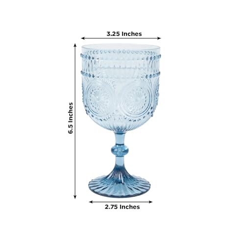 12-Pack 15oz Vintage Embossed Plastic Wine Goblets - Dusty Blue Shatterproof