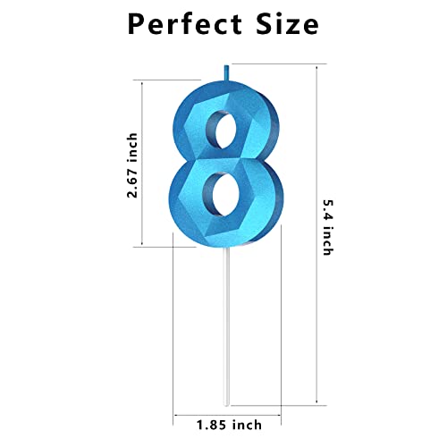 Blue 3D Diamond Shape Number Cake Candle for Birthday Party Decor