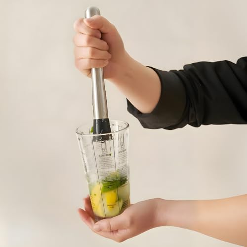 Eispap 2Pcs Silver 8 Inch Stainless Steel Cocktail Muddler & Mixing Spoon Set