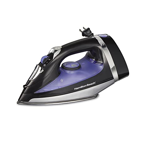 Hamilton Beach Steam Iron for Clothes, 1200W Stainless Steel Soleplate with Retractable Cord