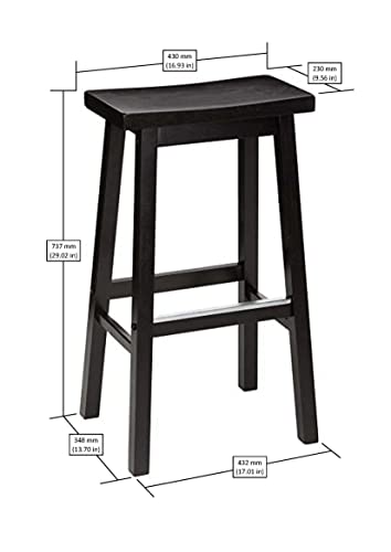 Solid Wood Saddle Seat Bar Stools with Footrest, 29-Inch - Set of 2, Black