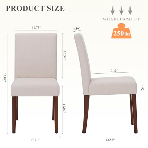 Upholstered Dining Chairs Set of 2, Modern High Back Fabric Kitchen Chairs