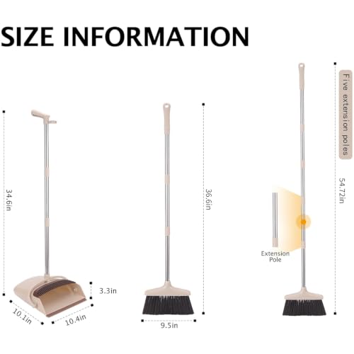 Upright Broom and Dustpan Set with Adjustable Long Handle & Built-In Comb