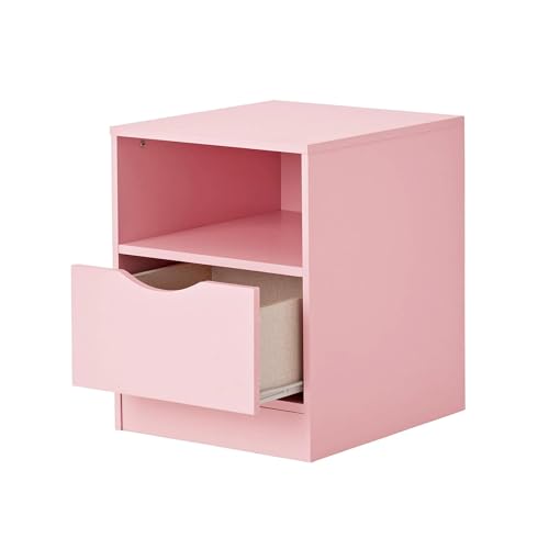 2-Tier Pink Nightstand with Drawers and Open Storage Shelf