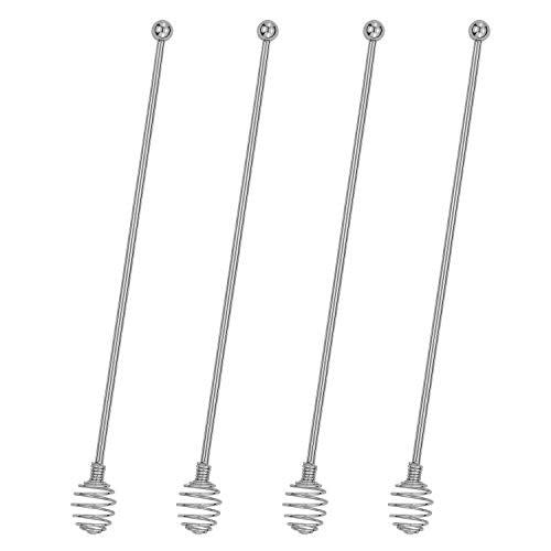 BURLIHOME Stainless Steel Reusable Coffee Stir Sticks Silver - 4 Pack, Honey Shape